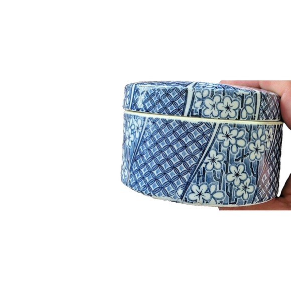 Vintage Tiffany Japan Porcelain Trinket Box 70s–90s Blue Floral